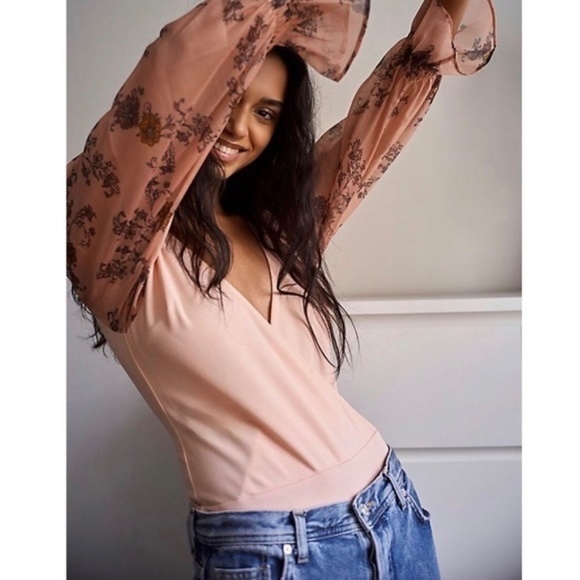 FREE PEOPLE Intimately Floral Puff Sleeve Puff-ect Bodysuit Romantic X-Small - Picture 1 of 15